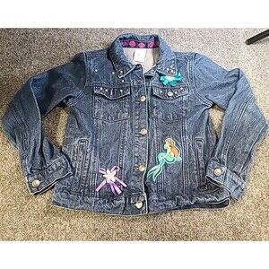 Disney Store Ariel Denim Girl's Jacket Sequin Shell  Little Mermaid Coat Sz 7/8